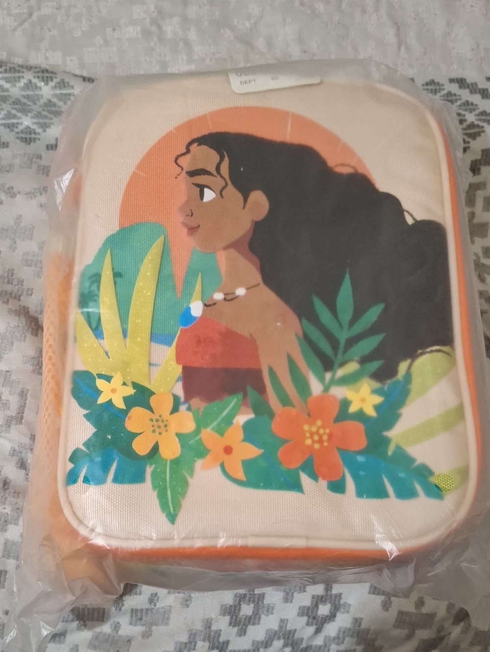 Disney Moana Lunch Box in Peach, Orange, Green and Blue with Tropical Girl Print